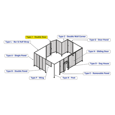 J8-1700-3200-0150-UYMTA DOUBLE PANEL, DOUBLE DOOR-FRAME W/O HEADER-HANDLE RIGHT 1700MM X 3200MM 1" MESH, ASSEMBLED
